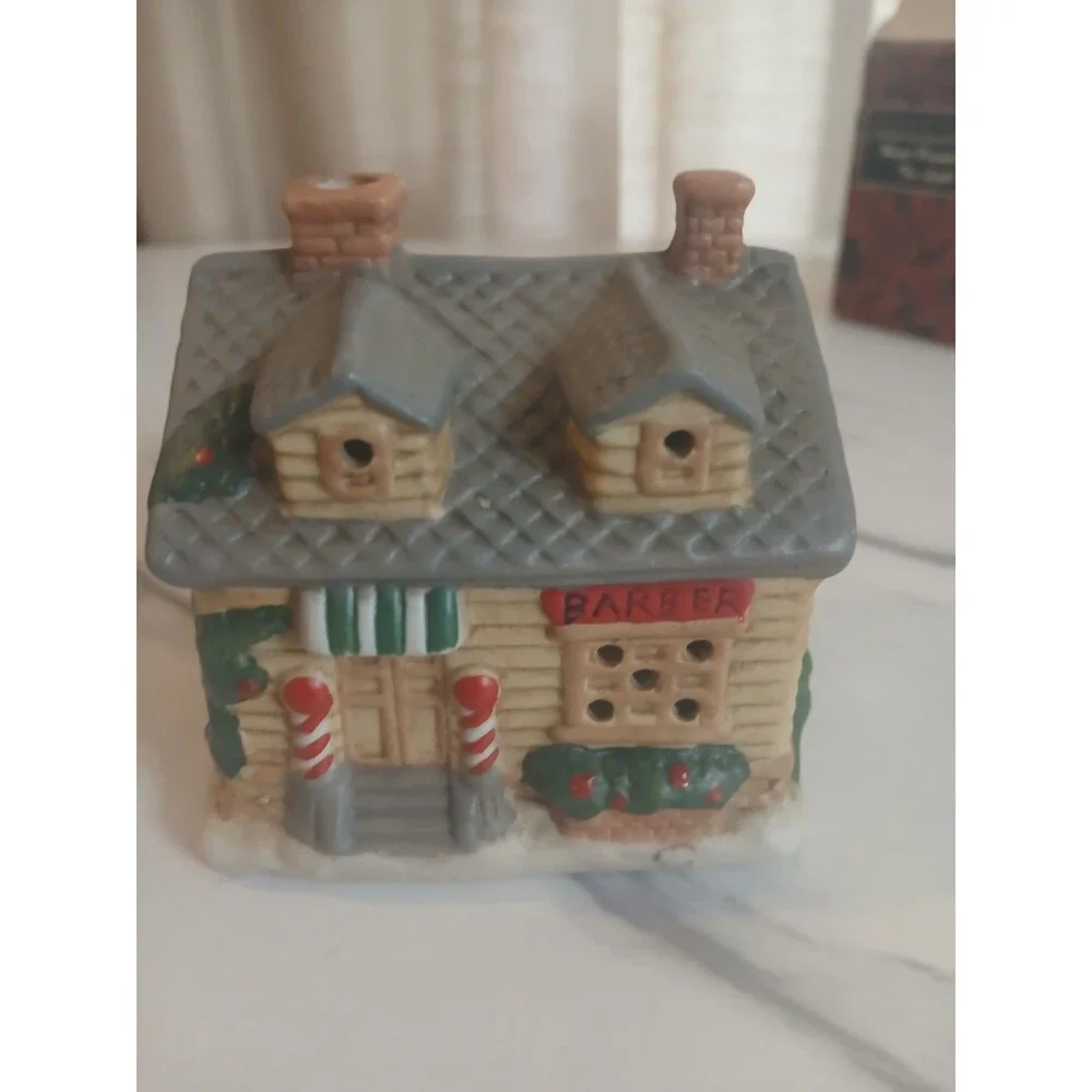 Vintage Gift Collection Handpainted Tea Light House Barber Shop
